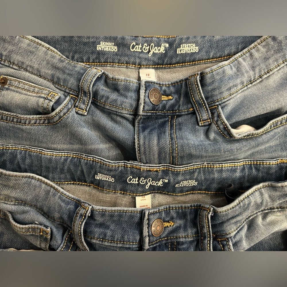 Cat & Jack‎ 2 Pairs Boys Skinny Stretch Jeans, Size 12